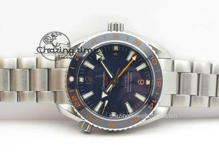 1229 Planet Ocean GMT 42mm V6F 1:1 Best Edition Blue Bezel Orange Numbers On SS Bracelet A Compact 8254